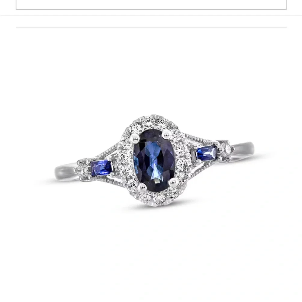Kay Jewelers white gold Ring with sapphire and White Gems - Picture 1 of 4